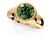 Solitaire Engagement Ring Setting for Fancy Green Round Cut Center with Wide Band and Bezel Head in Yellow Gold