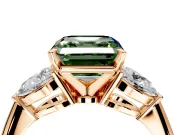 3 Stone Engagement Ring Setting for Fancy Green Asscher Cut Center with Large Pear-Shaped Accents and Prong Head in Rose Gold