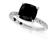Solitaire Engagement Ring Setting for Fancy Black Cushion Cut Center with Fine Pave Narrow Band and Prong Head in White Gold