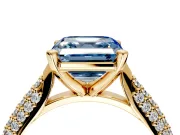 Solitaire Engagement Ring Setting for Fancy Blue Asscher Cut Center with Multi-Row Accents and Prong Head in Yellow Gold