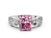 Leaf Engagement Ring Setting for Fancy Pink Radiant Cut Center with Milgrain Accent Band and Prong Head in Platinum