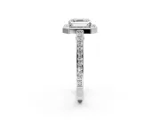 Halo Engagement Ring Setting for Asscher Cut Center with Framed Halo, Pave Band and Prong Head in Platinum