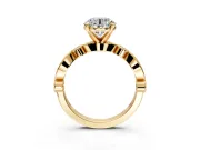 Solitaire Engagement Ring Setting for Round Cut Center with Milgrain Bezel Accents and Prong Head in Yellow Gold