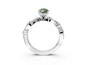 Solitaire Engagement Ring Setting for Fancy Green Pear-Shaped Center with Bar-Station Pave Twist and Prong Head in Platinum