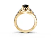 Solitaire Engagement Ring Setting for Fancy Black Pear-Shaped Center with Graduated Shared Prongs and Prong Head in Yellow Gold