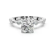 Solitaire Engagement Ring Setting for Radiant Cut Center with Bezel Station Band and Prong Head in Platinum