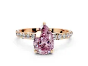 Solitaire Engagement Ring Setting for Fancy Pink Pear-Shaped Center with Pave Accents and Prong Head in Rose Gold
