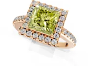 Pave Halo Engagement Ring Setting for Fancy Yellow Princess Cut Center with Single Row Pave Band and Prong Head in Rose Gold
