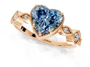 Vintage Station Engagement Ring Setting for Fancy Blue Heart-Shaped Center with Accents and Prong Head in Rose Gold
