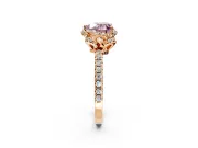 Halo Engagement Ring Setting for Fancy Pink Heart-Shaped Center with Openwork Halo, Pave Band and Prong Head in Rose Gold