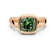 Solitaire Engagement Ring Setting for Fancy Green Cushion Cut Center with Wide Band and Bezel Head in Rose Gold