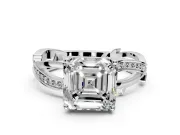 Solitaire Engagement Ring Setting for Asscher Cut Center with Pave and Plain Crossover Band and Prong Head in Sterling Silver