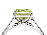 Solitaire Engagement Ring Setting for Fancy Yellow Asscher Cut Center with Round Cut Channel Band and Prong Head in Platinum