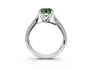 Solitaire Engagement Ring Setting for Fancy Green Round Cut Center with Multi-Row Accents and Prong Head in Platinum