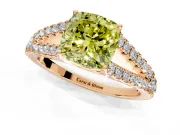 Solitaire Engagement Ring Setting for Fancy Yellow Cushion Cut Center with Pave Split Shank and Prong Head in Rose Gold