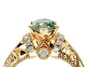 Solitaire Engagement Ring Setting for Fancy Green Marquise Center with Filigree Accent Basket and Prong Head in Yellow Gold