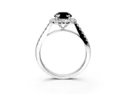 Halo Engagement Ring Setting for Fancy Black Oval Center with Narrowing Pave Band and Prong Head in White Gold
