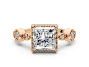 Vintage Station Engagement Ring Setting for Princess Cut Center with Accents and Prong Head in Rose Gold