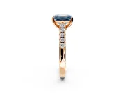 Solitaire Engagement Ring Setting for Fancy Blue Emerald Cut Center with Partway Pave Band and Prong Head in Rose Gold