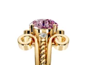Solitaire Engagement Ring Setting for Fancy Pink Round Cut Center with Twisted Band and Scroll Prong Head in Yellow Gold