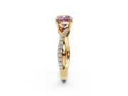 Solitaire Engagement Ring Setting for Fancy Pink Cushion Cut Center with Half-Pave Crossover Band and Prong Head in Yellow Gold