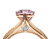Solitaire Engagement Ring Setting for Fancy Pink Asscher Cut Center with Milgrain Cathedral Band and Prong Head in Rose Gold