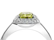 Halo Engagement Ring Setting for Fancy Yellow Emerald Cut Center with Plain Tapered Band and Prong Head in Platinum