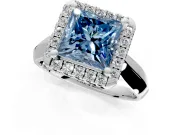 Halo Engagement Ring Setting for Fancy Blue Princess Cut Center with Square Band and Prong Head in Platinum