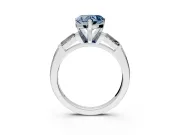 3 Stone Engagement Ring Setting for Fancy Blue Heart-Shaped Center with Tapered Baguettes, Plain Band and Prong Head in White Gold