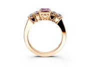 5 Stone Engagement Ring Setting for Fancy Pink Emerald Cut Center with Equal Close-Set Accents and Prong Head in Rose Gold