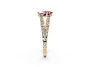 Solitaire Engagement Ring Setting for Fancy Pink Oval Center with Pave Split Shank and Prong Head in Yellow Gold