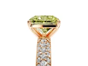 Solitaire Engagement Ring Setting for Fancy Yellow Radiant Cut Center with Domed Multi-Row Pave Band and Prong Head in Rose Gold