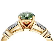 Bar-Set Engagement Ring Setting for Fancy Green Pear-Shaped Center with Tapered Baguette Accents and Prong Head in Yellow Gold