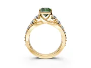 Solitaire Engagement Ring Setting for Fancy Green Cushion Cut Center with Graduated Shared Prongs and Prong Head in Yellow Gold
