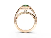 Halo Engagement Ring Setting for Fancy Green Cushion Cut Center with Framed Halo, Pave Band and Prong Head in Rose Gold