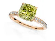 Solitaire Engagement Ring Setting for Fancy Yellow Cushion Cut Center with Fine Pave Band and Prong Head in Rose Gold