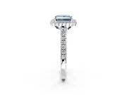 Milgrain Floral Halo Engagement Ring Setting for Fancy Blue Princess Cut Center with Pave Band and Prong Head in White Gold