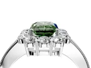 Halo Engagement Ring Setting for Fancy Green Radiant Cut Center with Milgrain Channel Band and Prong Head in Sterling Silver