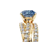 Solitaire Engagement Ring Setting for Fancy Blue Cushion Cut Center with Woven 3-Strand Pave Band and Prong Head in Yellow Gold