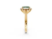 Starburst Halo Engagement Ring Setting for Fancy Green Radiant Cut Center with Thin Round-Wire Band and Prong Head in Yellow Gold