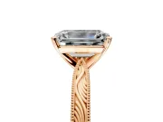 Solitaire Engagement Ring Setting for Emerald Cut Center with Engraved Milgrain Band and Prong Head in Rose Gold