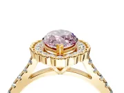 Milgrain Floral Halo Engagement Ring Setting for Fancy Pink Marquise Center with Pave Band and Prong Head in Yellow Gold