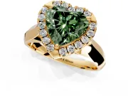 Halo Engagement Ring Setting for Fancy Green Heart-Shaped Center with Square Band and Prong Head in Yellow Gold