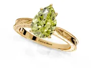 Solitaire Engagement Ring Setting for Fancy Yellow Pear-Shaped Center with Engraved Milgrain Band and Prong Head in Yellow Gold