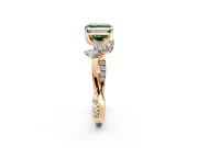 Floral Engagement Ring Setting for Fancy Green Asscher Cut Center with Trailing Marquise Accents and Prong Head in Rose Gold