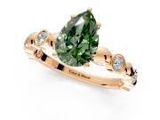 Solitaire Engagement Ring Setting for Fancy Green Pear-Shaped Center with Beaded Bezel Station Band and Prong Head in Rose Gold