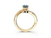Solitaire Engagement Ring Setting for Fancy Blue Emerald Cut Center with Pave Bypass Swirl Band and Prong Head in Yellow Gold