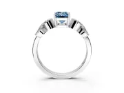 Leaf Engagement Ring Setting for Fancy Blue Emerald Cut Center with Milgrain Accent Band and Prong Head in Sterling Silver