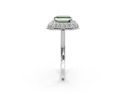 Halo Engagement Ring Setting for Fancy Green Asscher Cut Center with Plain Tapered Band and Prong Head in Sterling Silver