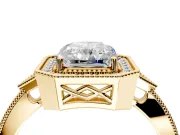 Halo Engagement Ring Setting for Radiant Cut Center with Milgrain Rim, Pave Band and Prong Head in Yellow Gold